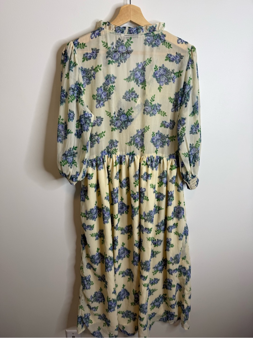 ASOS Yellow Floral Long Sleeve Midi maxi Dress size 12 blue ruffle - Picture 6 of 7